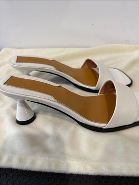 White Leather Slide Mules with Sculpted Cone Heel